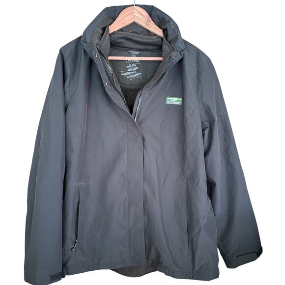 LL Bean Womens 3 in 1 Jacket XL Black L.L. Bean Hood Sweater Fleece Zip Coat - Picture 2 of 9